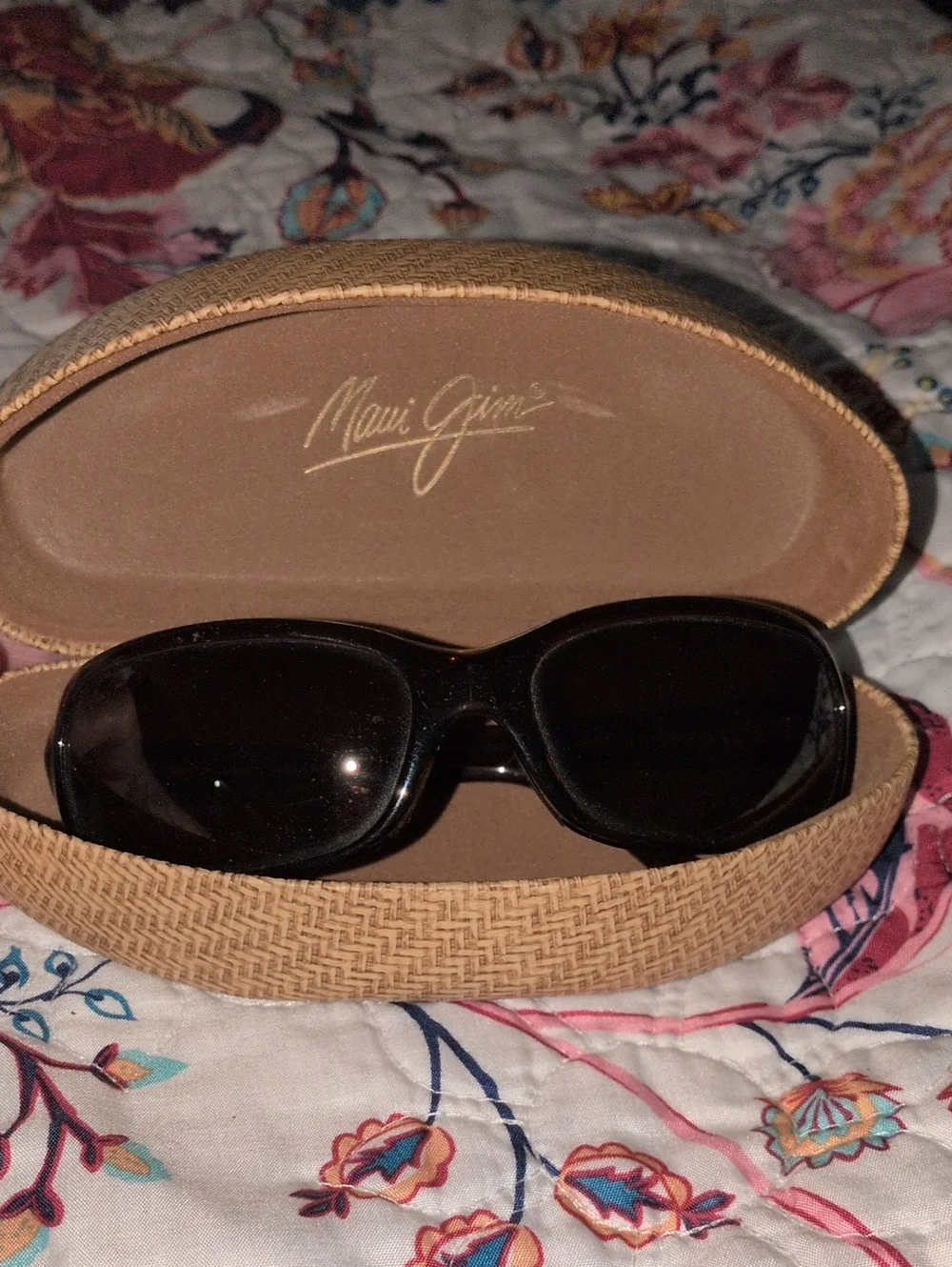 Maui Jim Black Frame Sunglasses with Woven Tan Case